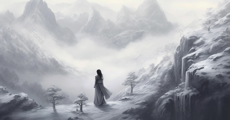中国风质感山水画油画风景艺术背景插画侠客背影群山,插画/手绘图,插画/手绘图库,插画/手绘图下载,插画/手绘
